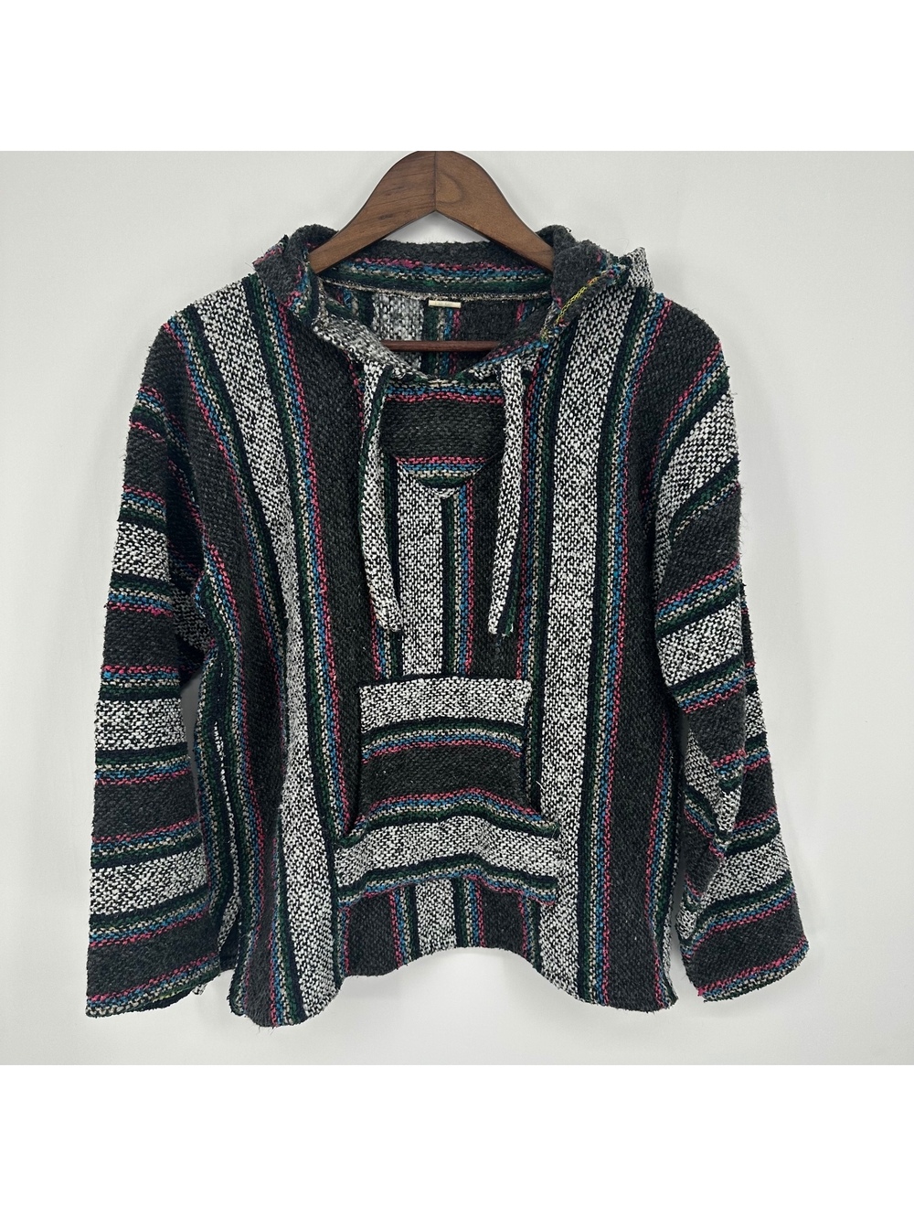 Artesanias F.R. Inc Baja Hoodie Drug Rug Charcoal Striped Southwest M
